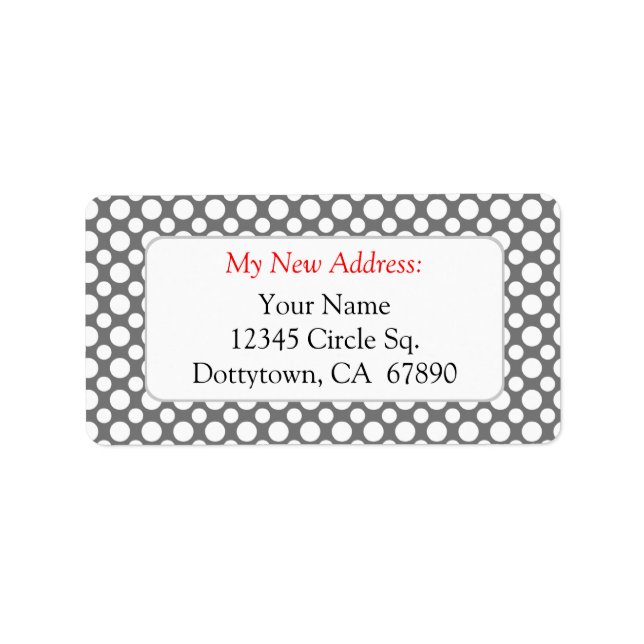 White Polka Dots on Grey Custom New Address Lables Label (Front)
