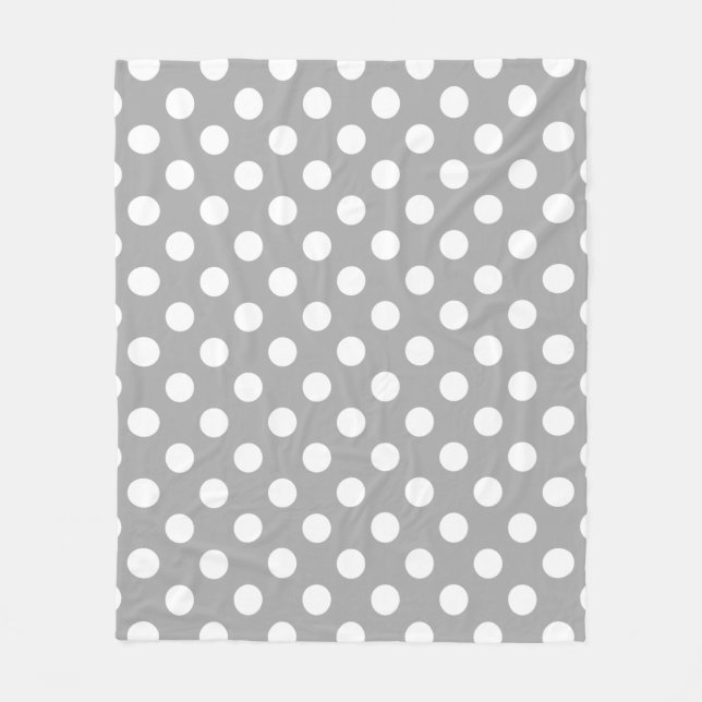 White polka dots on grey fleece blanket (Front)