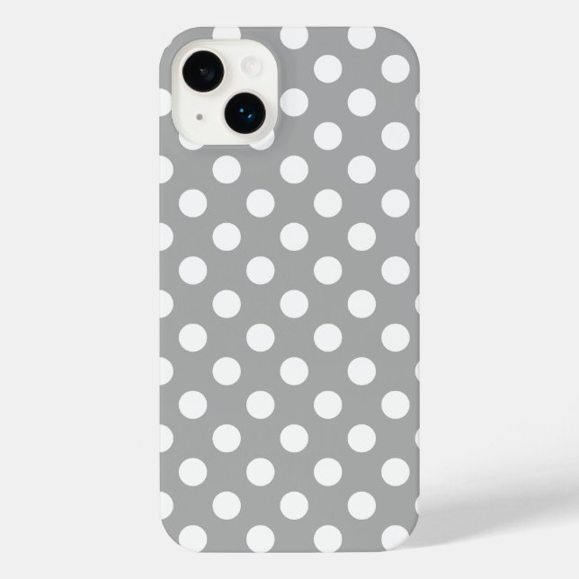 White polka dots on grey iPhone case (Back)