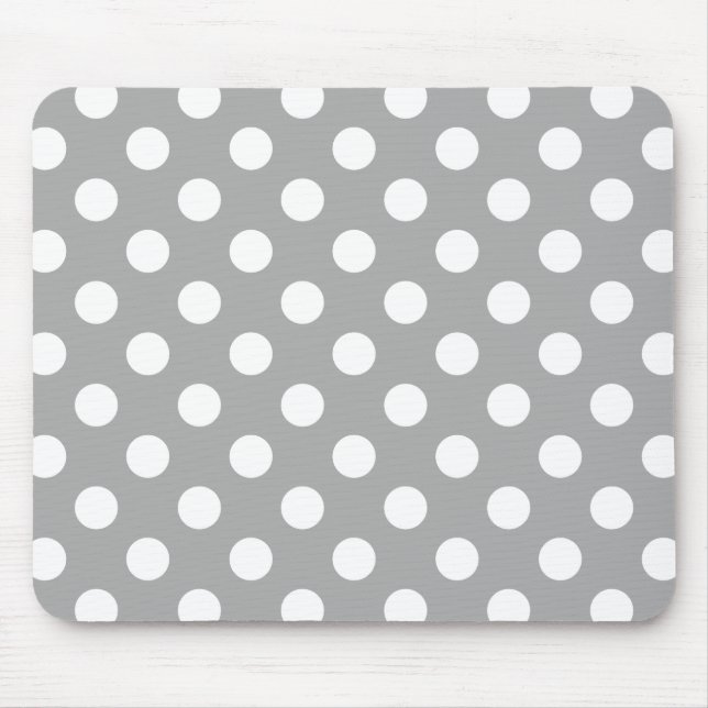 White polka dots on grey mouse mat (Front)