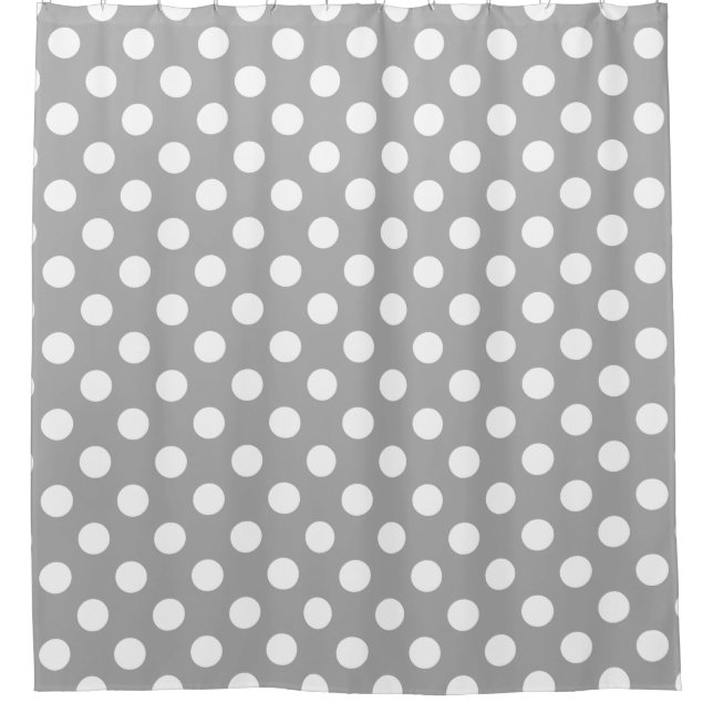 White polka dots on grey shower curtain (Front)