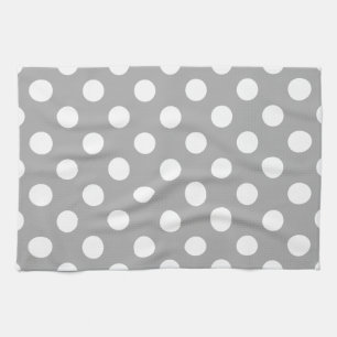 White polka dots on grey tea towel