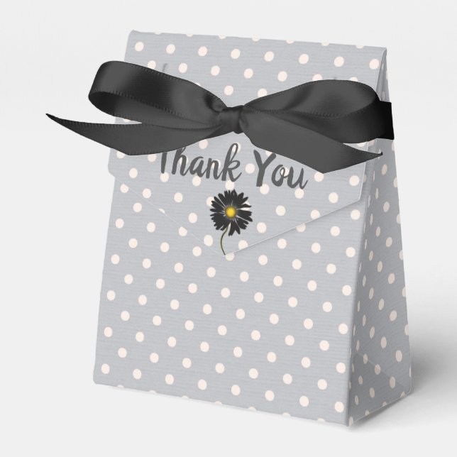 white polka dots on grey thank you favour box (Front Side)