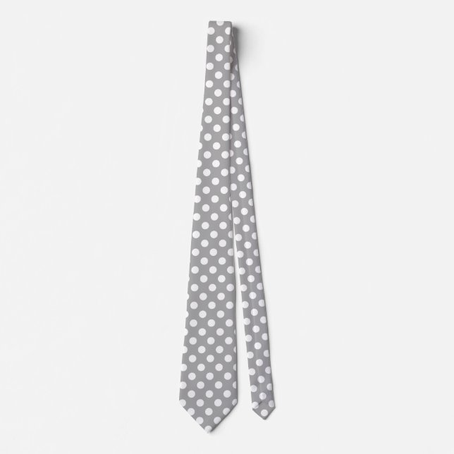 White polka dots on grey tie (Front)