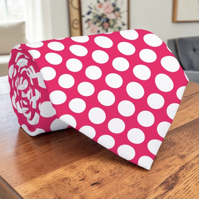 White Polka Dots on Hot Pink Custom Tie (Creator Uploaded)