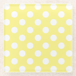 White polka dots on lemon yellow glass coaster
