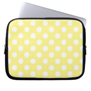 White polka dots on lemon yellow laptop sleeve