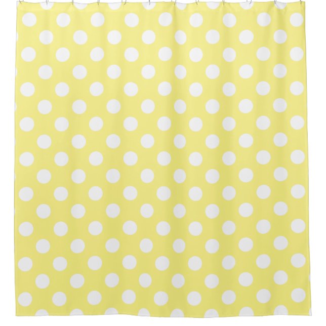 White polka dots on lemon yellow shower curtain (Front)