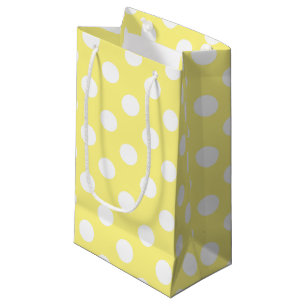 White polka dots on lemon yellow small gift bag