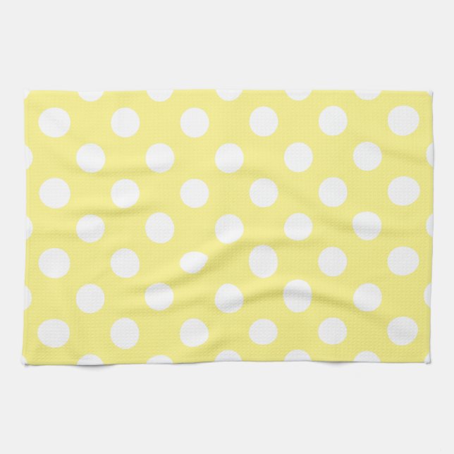White polka dots on lemon yellow tea towel (Horizontal)