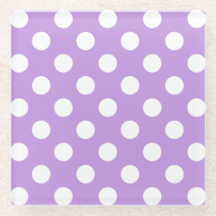 White polka dots on lilac glass coaster
