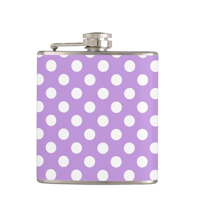 White polka dots on lilac hip flask (Front)