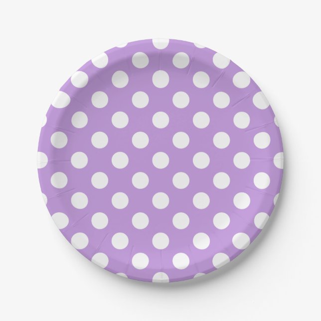 White polka dots on lilac paper plate (Front)