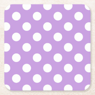 White polka dots on lilac square paper coaster