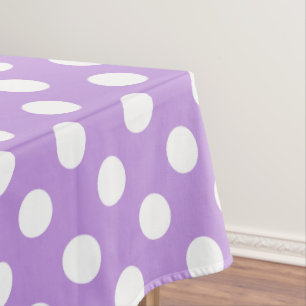 White polka dots on lilac tablecloth