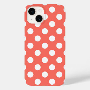 White polka dots on living coral Case-Mate iPhone 14 case