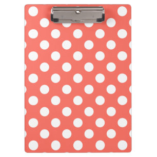 White polka dots on living coral clipboard