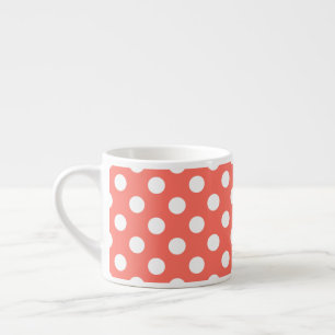 White polka dots on living coral espresso cup