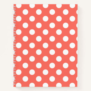 White polka dots on living coral notebook