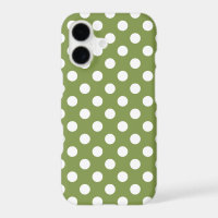 White polka dots on olive green