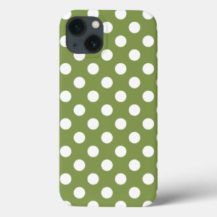 White polka dots on olive green Case-Mate iPhone c 13 Case