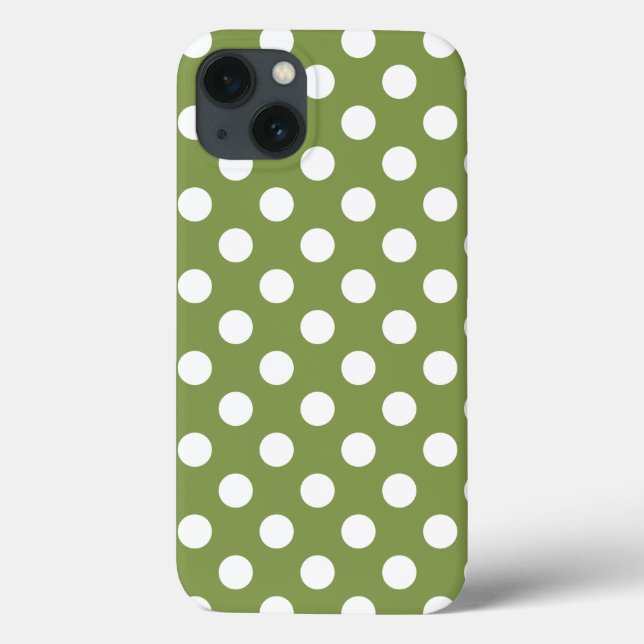 White polka dots on olive green Case-Mate iPhone c Case (Back)