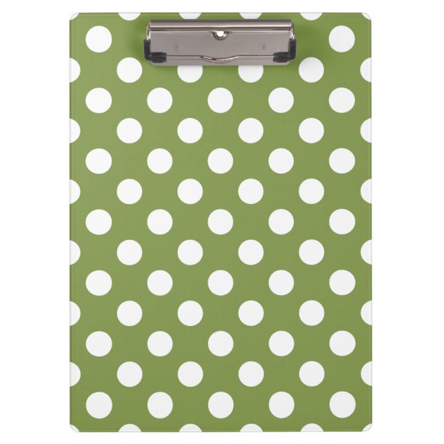 White polka dots on olive green clipboard (Front)