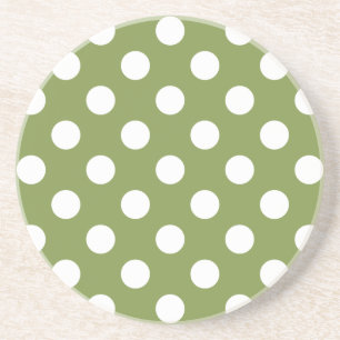 White polka dots on olive green coaster