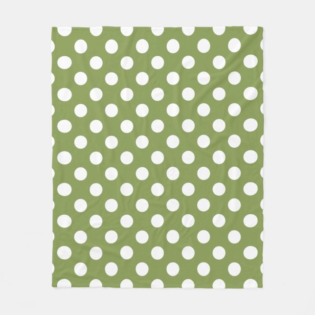 White polka dots on olive green fleece blanket (Front)