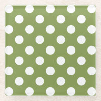 White polka dots on olive green