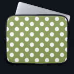 White polka dots on olive green laptop sleeve<br><div class="desc">White polka dots on olive green</div>