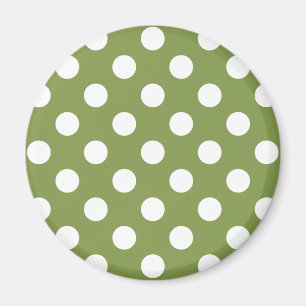 White polka dots on olive green magnet
