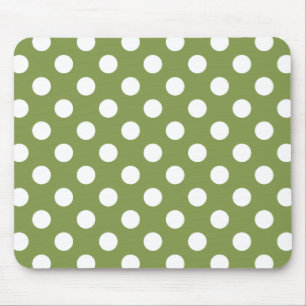 White polka dots on olive green mouse mat