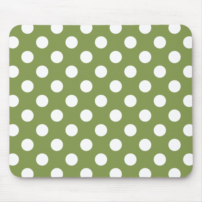 White polka dots on olive green mouse mat (Front)