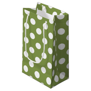 White polka dots on olive green small gift bag