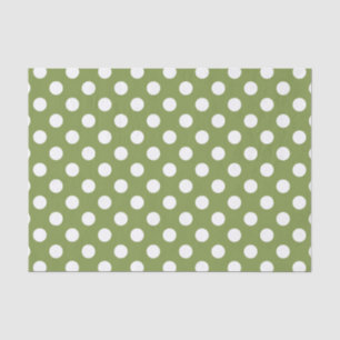 White polka dots on olive green tissue paper