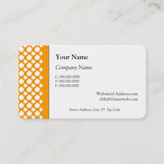 White Polka Dots on Orange Business Cards (Front)