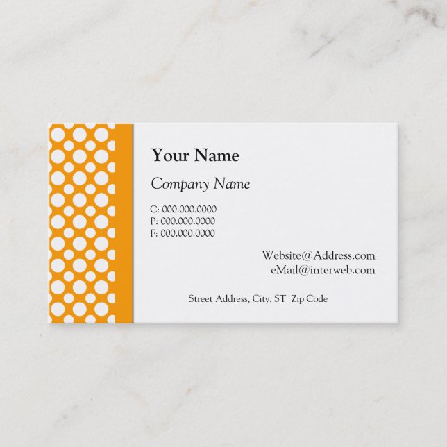 White Polka Dots on Orange Business Cards (Front)