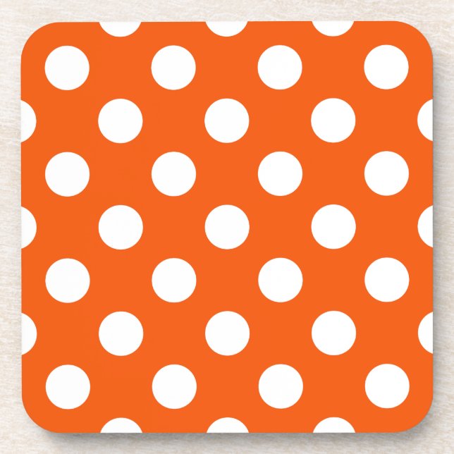 White polka dots on orange coaster (Front)