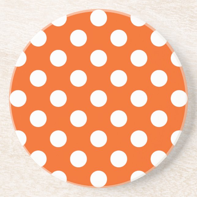 White polka dots on orange coaster (Front)
