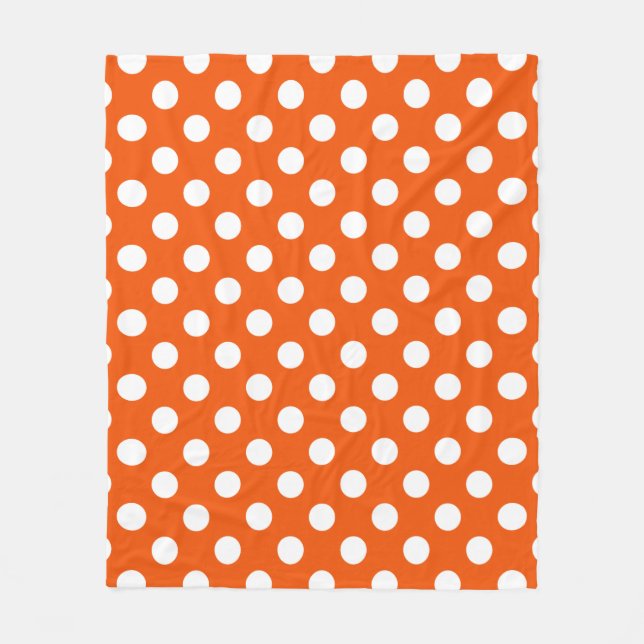 White polka dots on orange fleece blanket (Front)