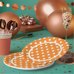 White Polka Dots On Orange  Paper Plates