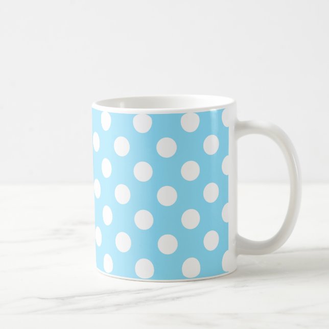 White polka dots on pale blue coffee mug (Right)