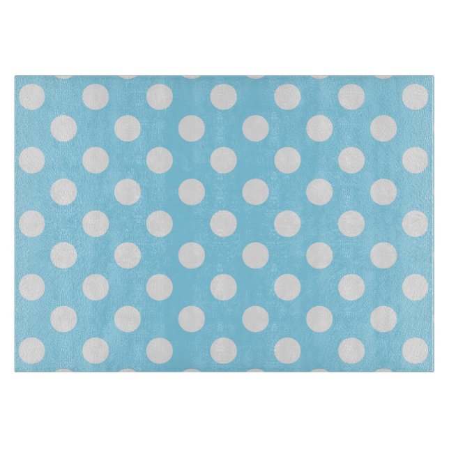 White polka dots on pale blue cutting board (Front)