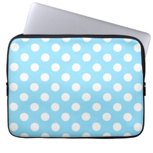 White polka dots on pale blue laptop sleeve