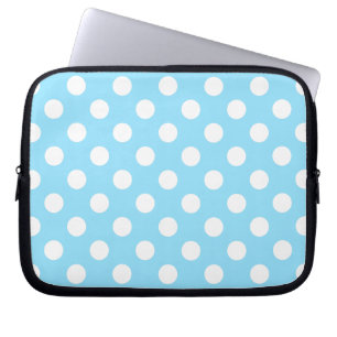 White polka dots on pale blue laptop sleeve