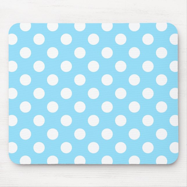 White polka dots on pale blue mouse mat (Front)