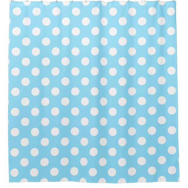 White polka dots on pale blue shower curtain (Front)