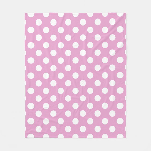 White polka dots on pale pink fleece blanket (Front)