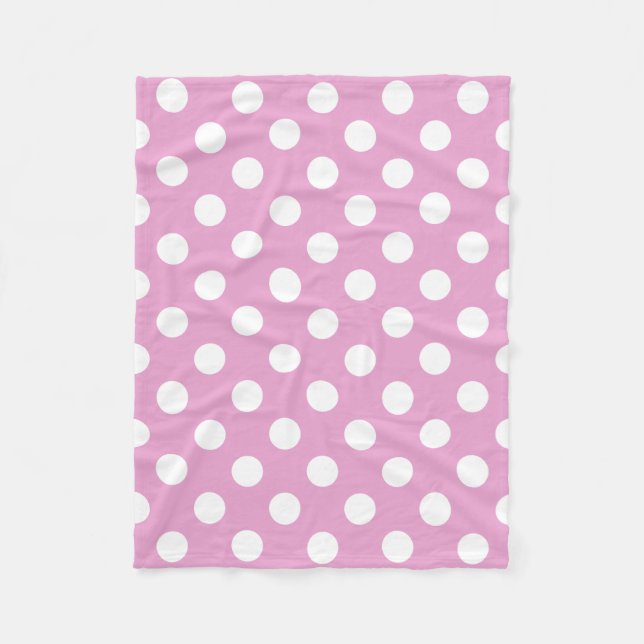 White polka dots on pale pink fleece blanket (Front)